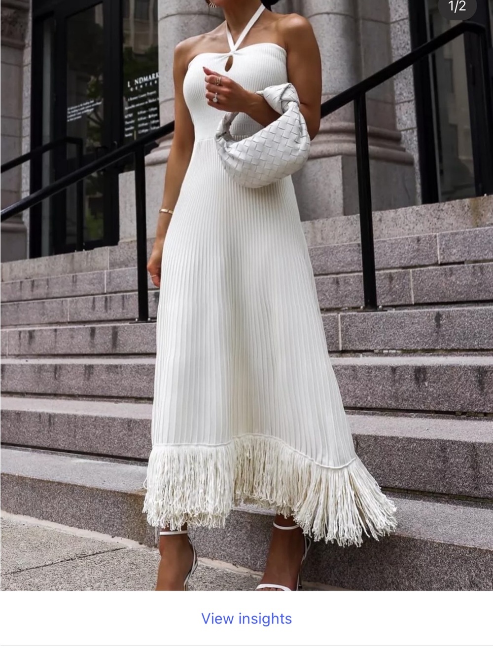 Express Ivory Fringe Ribbed Halter Midi Dress NWT